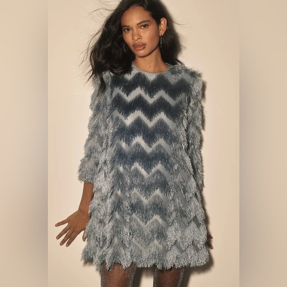 New Hutch Fringe Mini Shift Dress Size S